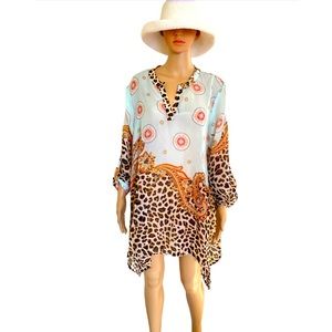 SNAPPY TURTLE Bohemian Sheer Animal Print Tunic Size XL